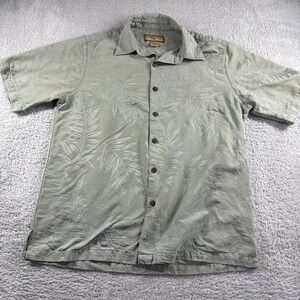 Caribbean Joe's 100% Silk Hawaiian‎ Shirt Mens Medium Green Embroidered Floral